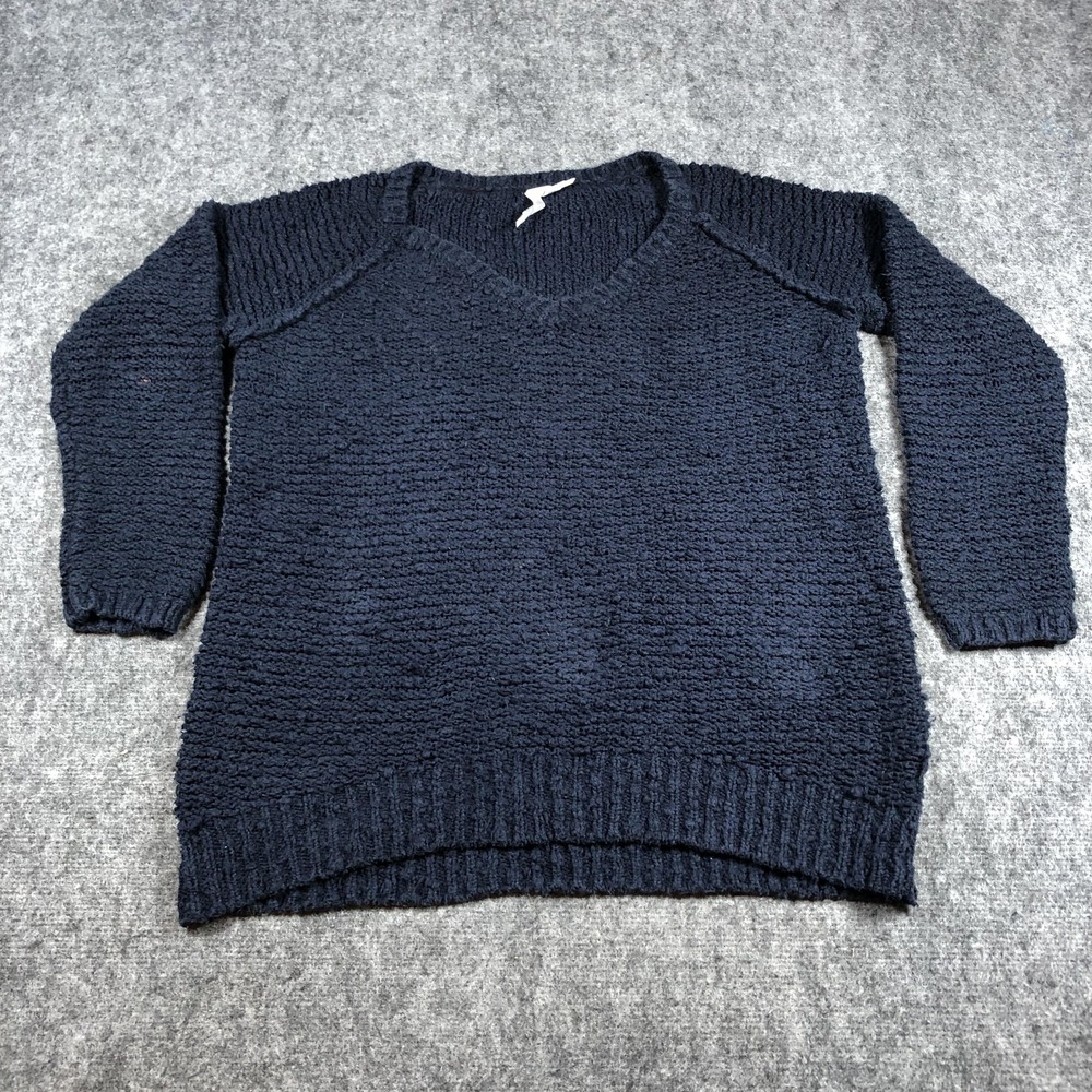 Aeropostale Sweater Womens XS Navy Blue V Neck Textured Knit Raglan Pullover